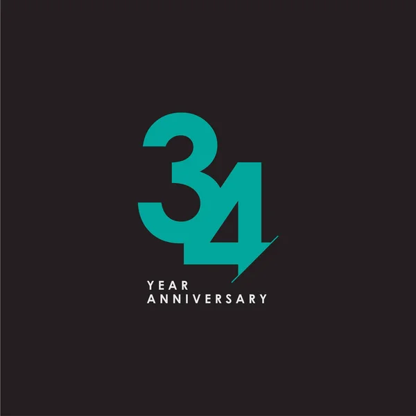 34 Years Anniversary Celebration Vector Template Design Illustra — Stock Vector