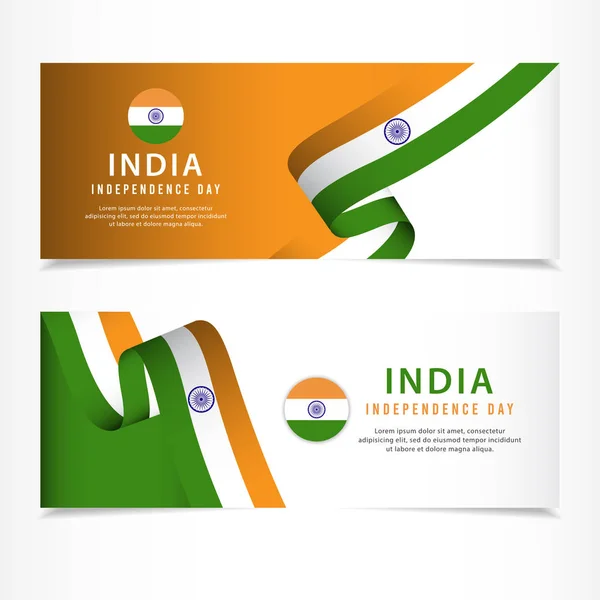 India Celebración del Día de la Independencia, banner set Diseño Vector Plantilla Ilustración — Vector de stock