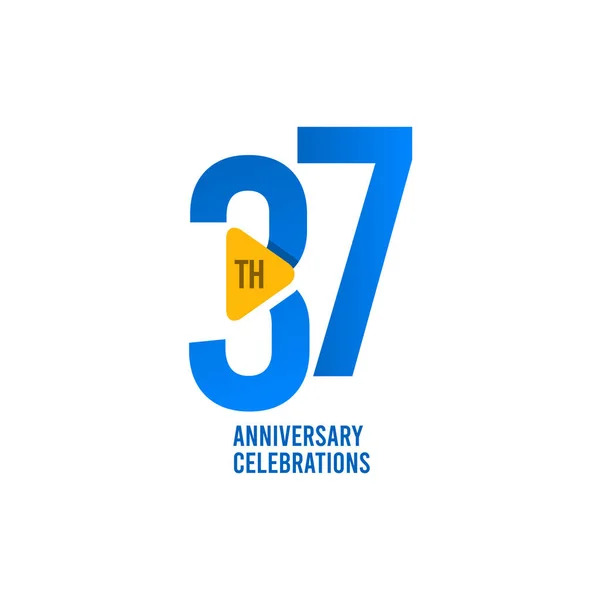 37 Years Anniversary Celebration, Blue Vector Template Design Illustration — Stock Vector