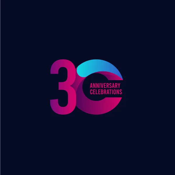 30 év évforduló ünneplés, lila és kék Gradient vektoros sablon design illusztráció — Stock Vector