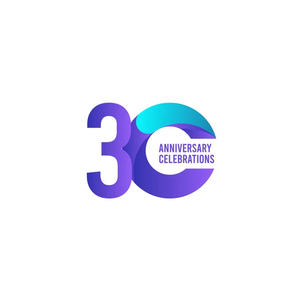 30周年庆典，紫色和蓝色渐变矢量模板设计插图 — 图库矢量图片