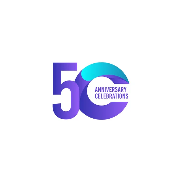 50 Jahre Jubiläumsfeier, lila und blaue Gradientenvektorschablone Design Illustration — Stockvektor