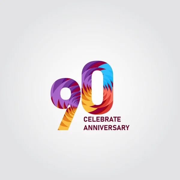 90 Year Anniversary Elegant Rainbow Vector Template Design Illustration — Stock Vector