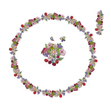 doodle çiçek düğüm, yuvarlak, daire, kart, tebrik, şablon, çerçeve, boş, çelenk, dal, süs 