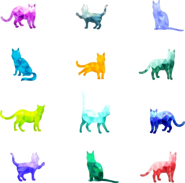 Motif Chats Vecteur Art Couleur Chats Cristal Contour Silhouette Animaux — Image vectorielle