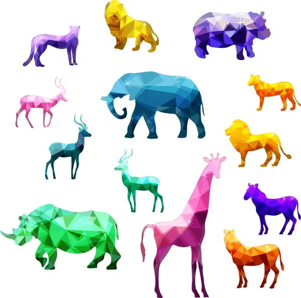 Tiermuster Vektor Kunst Farbe Kristall Kontur Silhouette Tiere Set Isoliert — Stockvektor