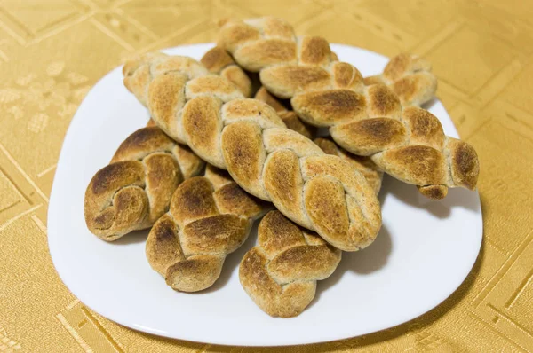 Σπιτικό Ψωμί Ολικής Άλεσης Μορφή Πλεξούδα — Φωτογραφία Αρχείου