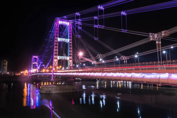 Освітлені Підвісний Міст Санта Аргентина Ліцензійні Стокові Зображення