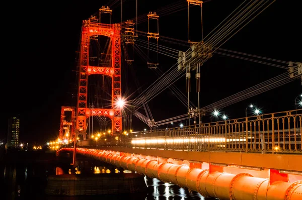 Puente Colgante Iluminado Santa Argentina Imagen de archivo