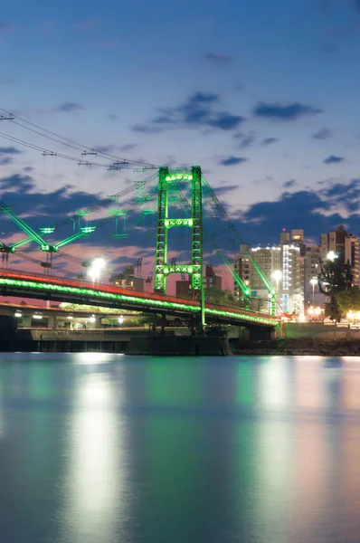 Suspension bridge of the city of Santa Fe, Argentina. LED lighting.