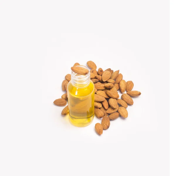 Almond Oil Roghan Almond Nut Heap Isolated White Background — Stock Photo, Image