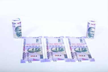 100 rupilik yeni Hint parası. Beyaz arka planda yalıtılmış.