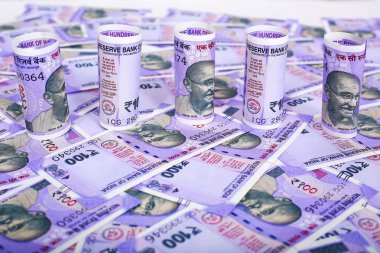 Yeni 100 Hint rupisi. Beyaz arka planda yalıtılmış.