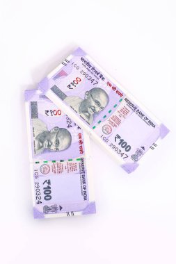 Yeni 100 Hint rupisi. Beyaz arka planda yalıtılmış.