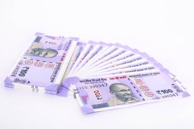 Yeni 100 Hint rupisi. Beyaz arka planda yalıtılmış.