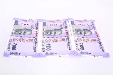 Yeni Hint para birimi banknotlarının resmi. Beyaz arka planda yalıtılmış.