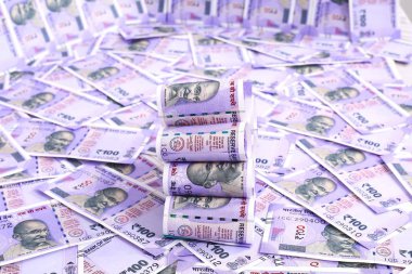 Yeni Hint para birimi banknotlarının resmi. Beyaz arka planda yalıtılmış.