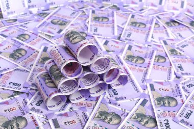 Yeni Hint para birimi banknotlarının görüntüsü. Beyaz arka planda yalıtılmış.