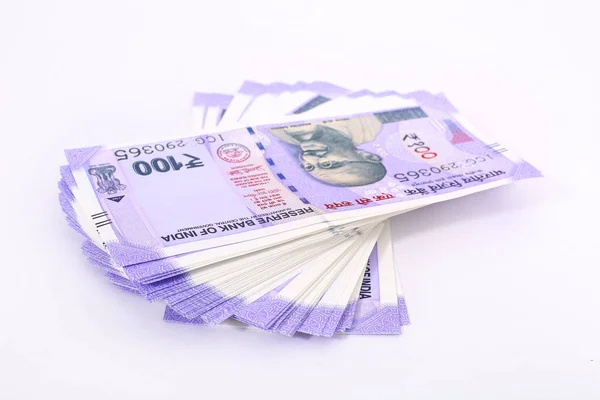 Nowy 100 Rupia Indyjska Waluta Izolowane Białym Tle — Zdjęcie stockowe