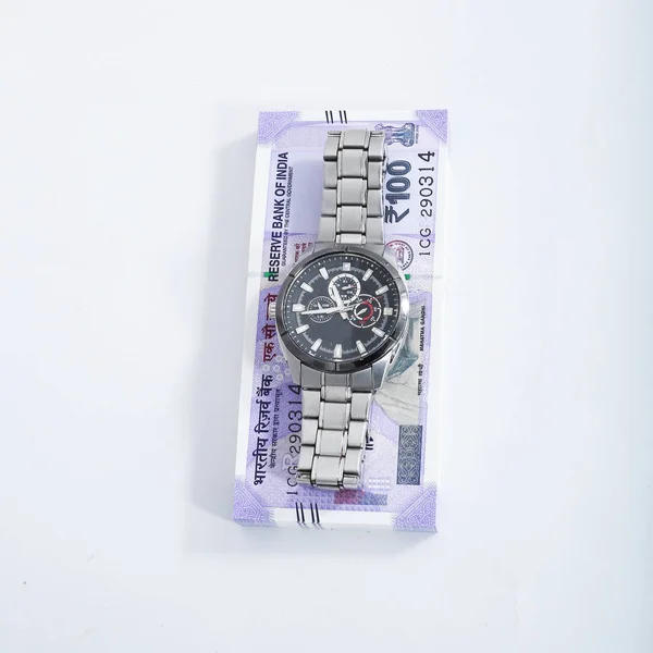 Picture New 100 Rupees Notes Watch Isolated White Background — Stock Photo, Image