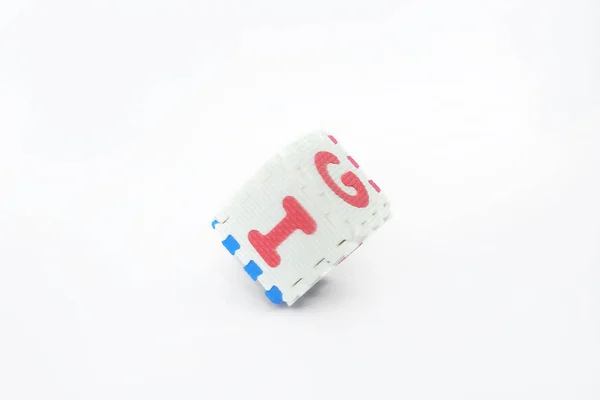 Imagem Blocos Brinquedo Formando Cubo Com Alfabetos Isolado Fundo Branco — Fotografia de Stock