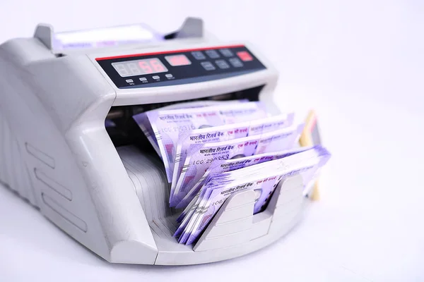 Nowa Indyjska Waluta Bankomacie Elektronicznego Licznika Pieniędzy Biurze Bankowym Lub — Zdjęcie stockowe