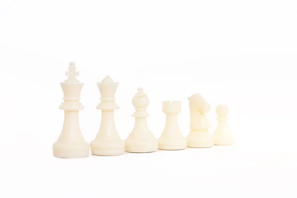 Bild Weißer Schachfiguren Isoliert Auf Weißem Hintergrund — Stockfoto