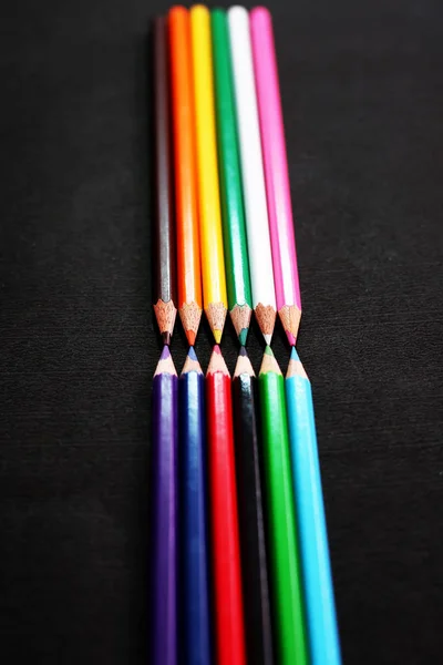 Picture Many Different Wooden Colored Pencils Isolated Black Background — Stock Photo, Image