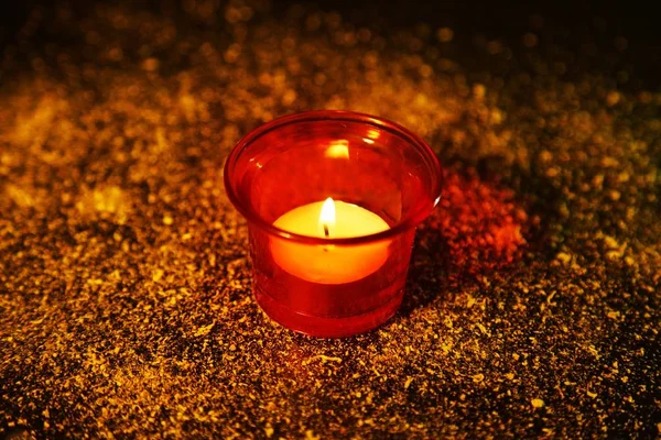 Picture of candle lamp Diwali celebration in India.