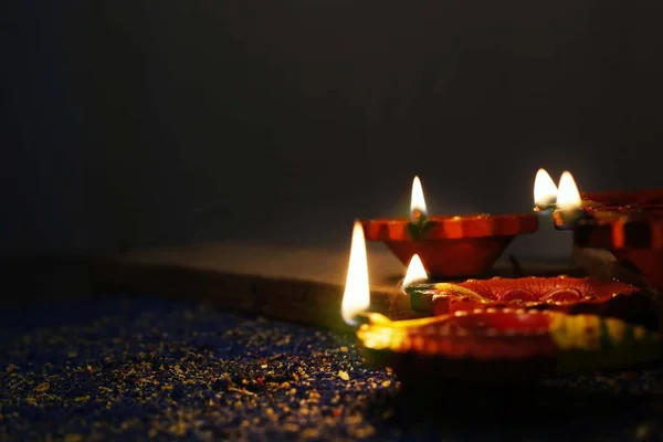 Óleo Argila Tradicional Diya Iluminado Durante Diwali — Fotografia de Stock