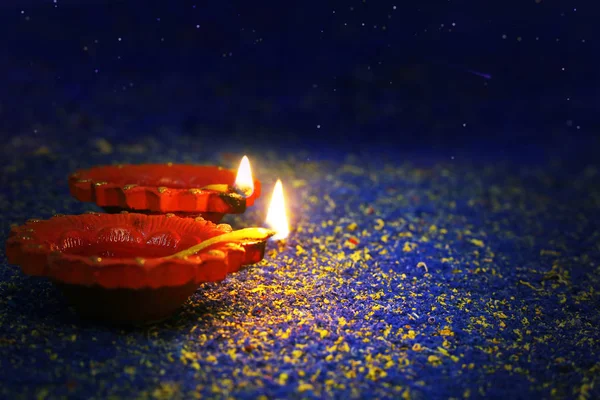 Clay Diya Lâmpada Óleo Acesa Durante Festival Diwali — Fotografia de Stock