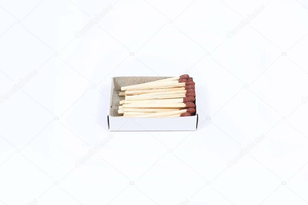 Photo of matches sticks in box. Isolated on the white background.