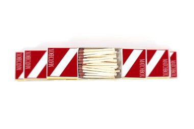 Matches in red matches box. Isolated on the white background.