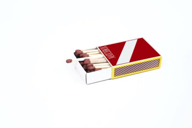 Matches in red matches box. Isolated on the white background.