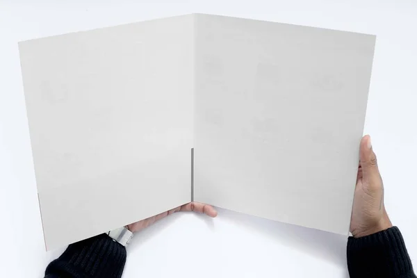 Imagem Menino Está Lendo Revista Branco Isolado Fundo Branco — Fotografia de Stock