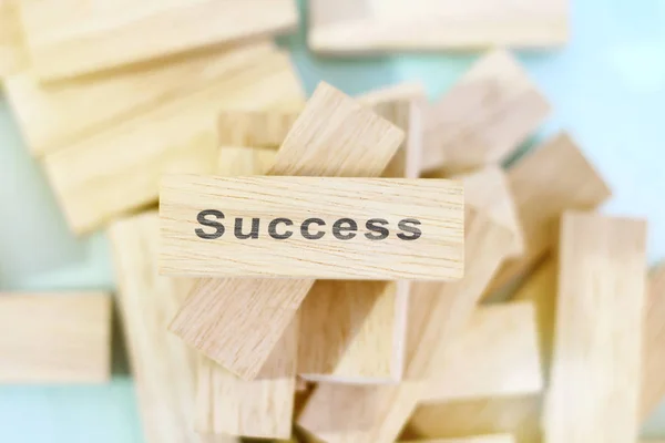 Success Word Written Wood Block Success Text Wooden Table Your — Stock Photo, Image