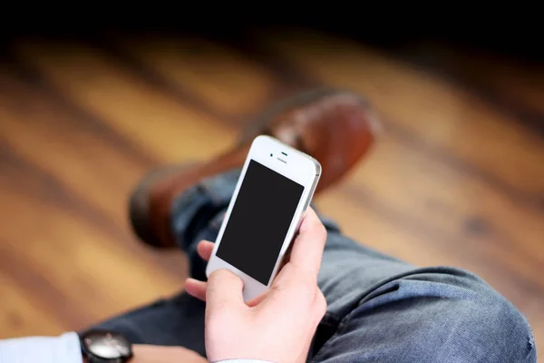 Uomo Che Lavora Sul Cellulare Isolato Sfondo Bianco — Foto Stock