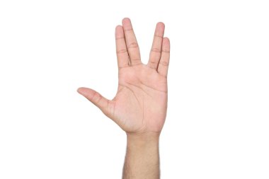 İnsan elinin resmi. Beyaz arka planda yalıtılmış.