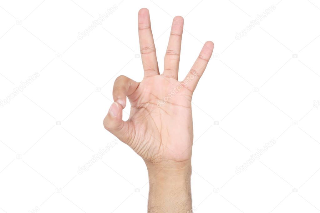  Picture of ok sign of hand. Isolated on white background.