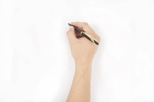 Bild Eines Kugelschreibers Der Hand Isoliert Auf Weißem Hintergrund — Stockfoto
