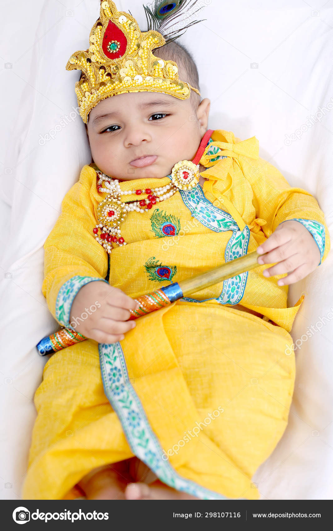 Picture Indian Little Child Wearing Lord Krishna Costume ...