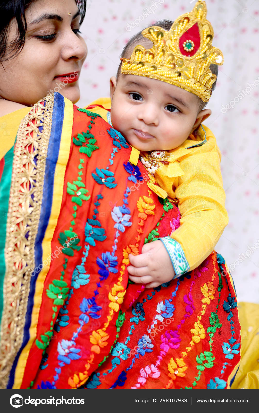 Picture Mother Holding Her Baby Krishna Celebrating Janmashtami ...