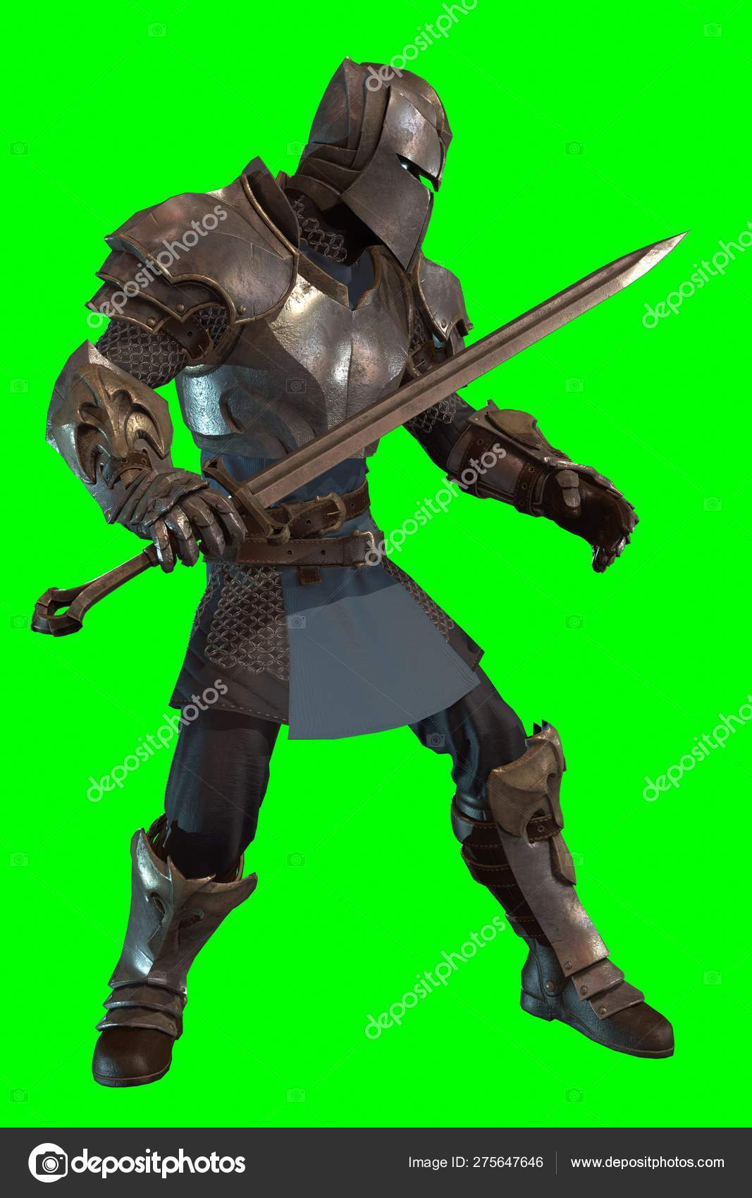 Fantasy Character Knight Sword Epic Pose Render Green Background ...
