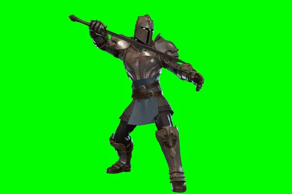 Fantasy Character Knight Sword Epic Pose Render Green Background — Stock Photo, Image