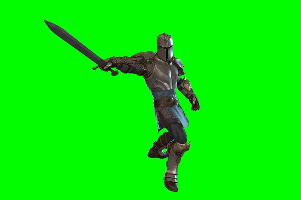 Fantasy Character Knight Sword Epic Pose Render Green Background — Stock Photo, Image