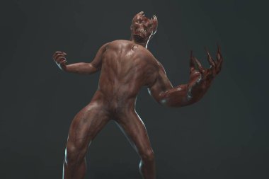 Fantezi karakter asym Monster 3d karanlık arka planda render