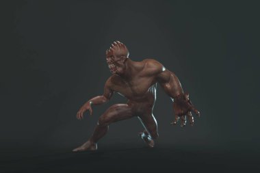Fantezi karakter asym Monster 3d karanlık arka planda render