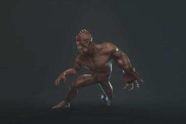 Fantasy character asym Monster 3d render on dark background clipart