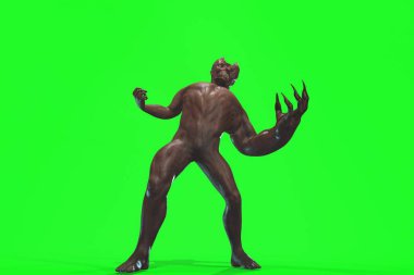 Fantezi karakter asym Monster 3d yeşil arka plan üzerinde render