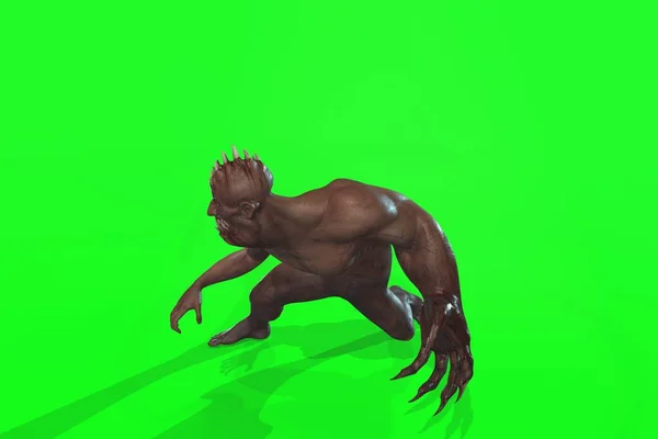 Fantasy character asym Monster 3d render on green background